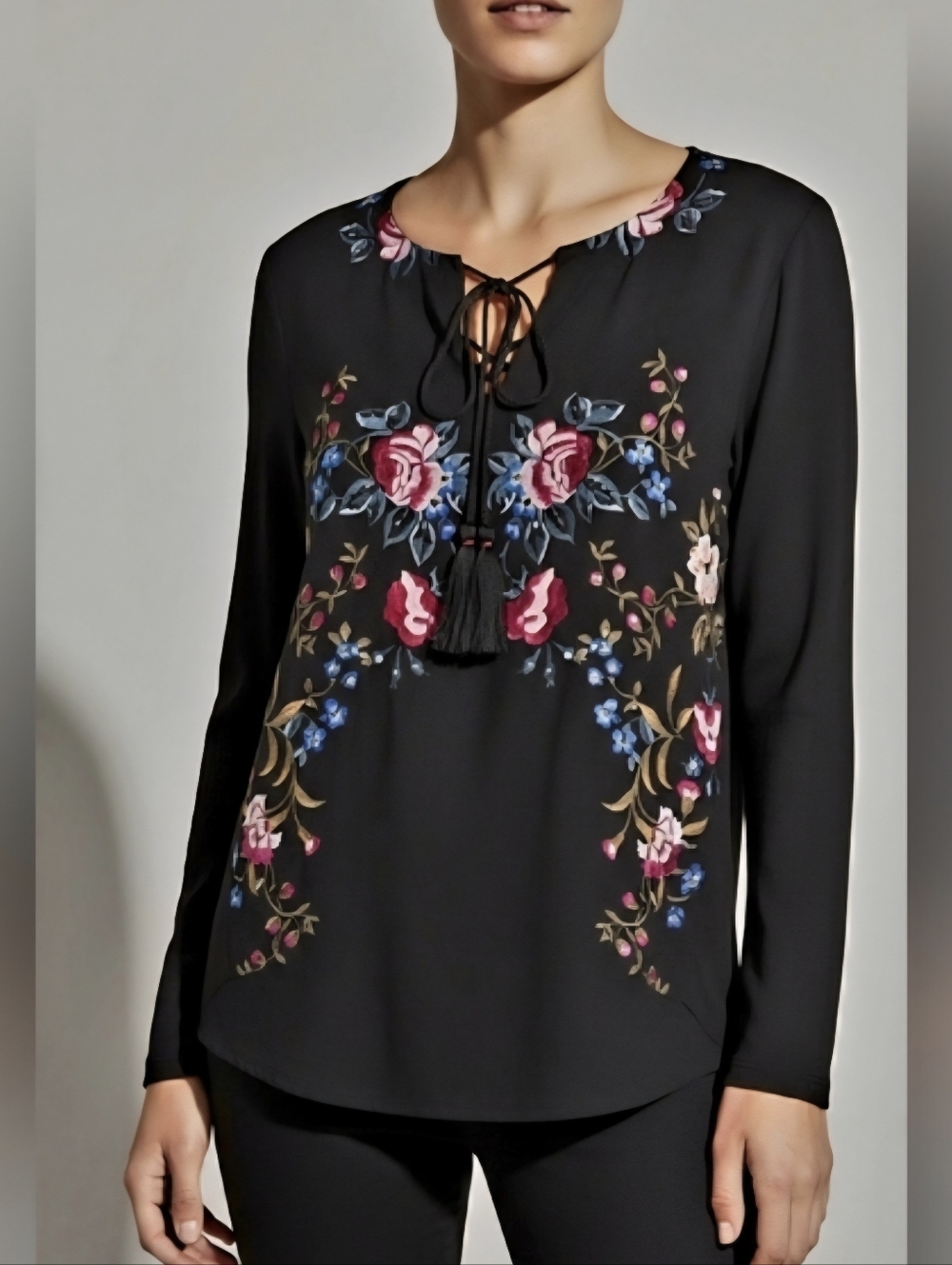 Elegant René Derhy Embellished Hi-Low Floral Evening Blouse Boho Chic - Picture 10 of 10